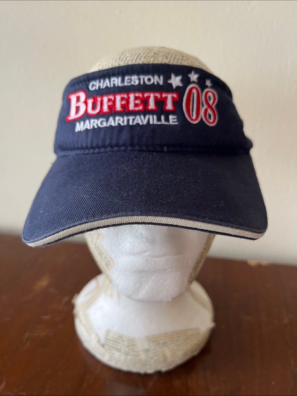 Original Jimmy Buffett Navy Visor with Red & White '08 Embroidery Charleston
